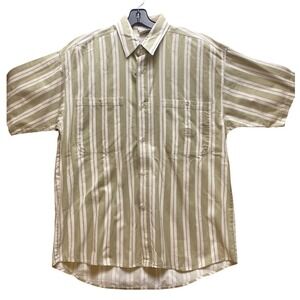 Pacific Coast Highway Shirt Mens Medium Striped Short Sleeve White & Taupe‎